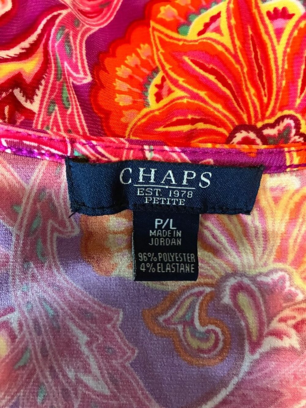 Chaps Womens PL Petite Purple Pink Orange Paisley V-Neck Ruched Wrap Knit Top - Picture 6 of 7